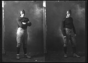 Diptych of two fire department football players.