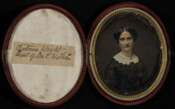 Daguerreotype portrait of Clintonia Gustavia Wright (1825-1902), daughter of William Henry DeCoursy Wright (1796-1864) and Eliza Lea Warner (1798-1864). In 1853, she married William May (1814-1861), US Navy. In 1876, she married for a second time to Philip Francis Thomas (1810-1890).