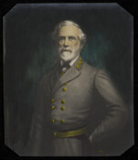 Daguerreotype portrait after a painting of Robert Edward Lee (1807-1870), United States and Confederate States of America soldier. After a long career in the US Army Corps of Engineers and cavalry, he resigned his commission in 1861 and joined the Confederates, commanding the Army of Northern Virginia until 1865. He served as president of Washington…
