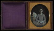 Daguerreotype portrait of Mary Evans Clayton (1834-1909), daughter of Dr. Amos Alexander Evans (1785-1848) of Elkton, Maryland. In 1861, she married James White Clayton. They had one son, Paul Clayton (1862-1932).
