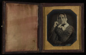 Daguerreotype portrait of Ellen M. Clayton (1810-1901), wife of John L. Clayton (1798-1861) of Elkton, Maryland. The couple were married circa 1834 and were parents to: James White (1835-1880), married Mary Evans; Henry (1837-1888); Theodore (1839-1917); John Polk (1841-); and Julius (1842-1916).