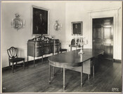 View of a dining room in the Homewood estate. Homewood was built between 1801 and 1806 as a country home for Charles Carroll, Jr., son of Charles Carroll of Carrollton who was a signer of the Declaration of Independence. The Federal-period Palladian home was in the Carroll family until purchased by merchant William Wyman in…