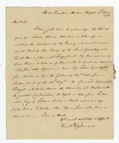 Letter from Tench Tilghman to James Tilghman — 1776-10-13
