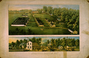 Color lithograph showing two views of Annapolis Junction Hospital, an American Civil War institution in Annapolis Junction, Maryland.