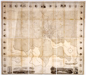This 1822 map of Baltimore was created from Thomas H. Poppleton's survey and engraved by Joseph Cone. Its central section showing actual as well as proposed streets, includes locations of buildings and landmarks identified by a numbered key. The plan is surrounded by engraved views of the city, including monuments, fountains, and a 1729 plan.