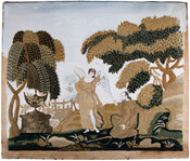 Mourning needlework scene of Jacob and the Angel by Mary Hooper Mitchell (1792-1827), Dorchester County, Maryland.