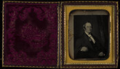 Daguerreotype portrait of Joseph Cushing (1781-1852), a Baltimore bookseller and banker. A native of Hingham, Massachusetts, he learned the printer's trade in Boston, and circa 1796 he moved to Amherst, New Hampshire to work at the town's Village Messenger. When that paper folded in 1801, he established a replacement- the Farmer's Cabinet. Involved in the…