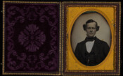 Daguerreotype portrait of Edward Carrell Lucas (1811-1872), eldest son of Fielding Lucas Jr., (1781-1854) and Eliza Carrell (1786-1863). In 1838, he married Catherine "Kate" A. Meline (1817-1897), and the couple were parents to at least one child, Kate Butler (1840-1920). Edward Lucas died at Ovid (Seneca County), New York.