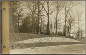 View looking east from the west side of the 4000 block of Greenway in Baltimore, Maryland at retaining wall constructed by the Roland Park Company during its development of the Guilford neighborhood. The note on the verso states the retaining wall is north of Lambert Street, but the note's author likely meant Lambeth Road. The…