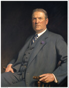 Three-quarter length portrait shows General Clinton Levering Riggs, Sr. (1865-1938) with gray hair wearing three-piece green-gray suit, white shirt, blue and white striped tie, and purple boutonniere. He is seated in Windsor-style armchair. Born in New York, Riggs grew up in Maryland, later attending Princeton and Johns Hopkins, where he was a lacrosse player and…