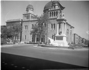 A view of Eutaw Place Temple and Francis Scott Key Monument located at 1307 Eutaw Place in Baltimore, Maryland. The temple was designed by Joseph Evans Sperry and built in 1892.