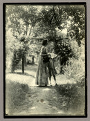 Photograph Anna Mullikin and Anna "Nan" Hayden, daughter of Emily Spencer Hayden, on the grounds of Nancy's Fancy. Verso transcription: Anna Mullikin and Nan at Nancy's Fancy