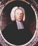 Oil on canvas portrait painting of "Reverend John Eversfield", 1742, by Gustavus Hesselius. Eversfield was born in England, graduated from Oxford in 1727, and an ordained priest. He was appointed by Lord Charles Calvert, 5th Baron of Baltimore (1699-1751), as head of St. Paul's Parish, near Brandywine, Prince George's County, Maryland. He emigrated to Maryland…