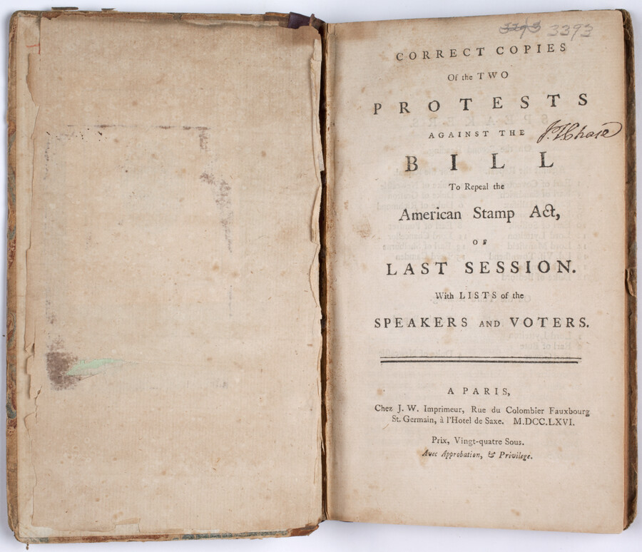 Excerpt from <em>Correct copies of the two protests against the bill to repeal the American Stamp Act, of last session. With lists of the speakers and voters</em>