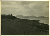 A view of the rocky coast in Mount Desert, Maine. Part of a series on "places" by the photographer Emily Spencer Hayden of Baltimore, Maryland. Verso transcription: Mt Desert, Maine